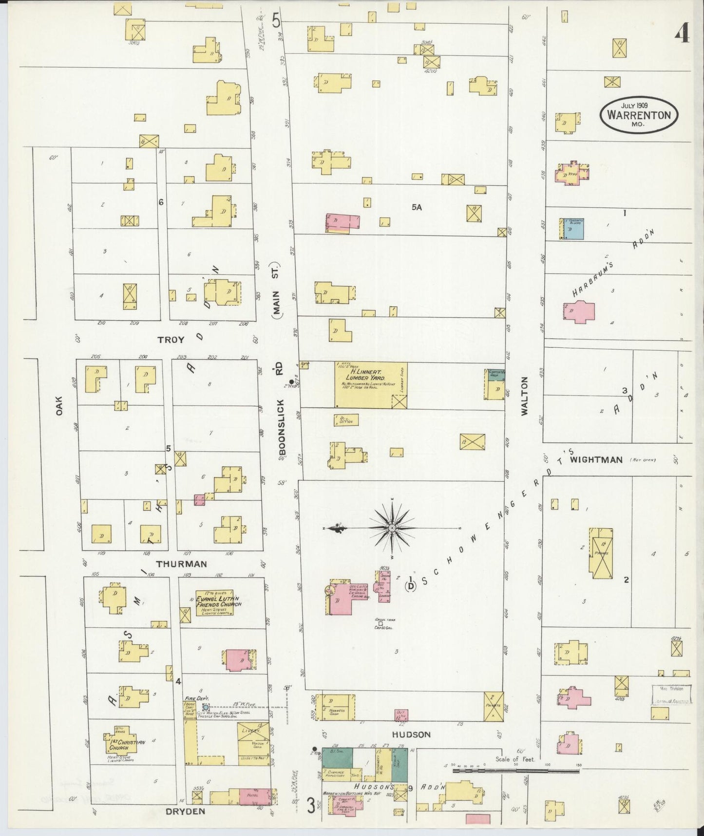 Sanborn Fire Insurance Map from Warrenton, Warren County, Missouri (1909), Sheet #0004 - Complete Map Set gallery image, historic Sanborn map, vintage wall art, Missouri Missouri