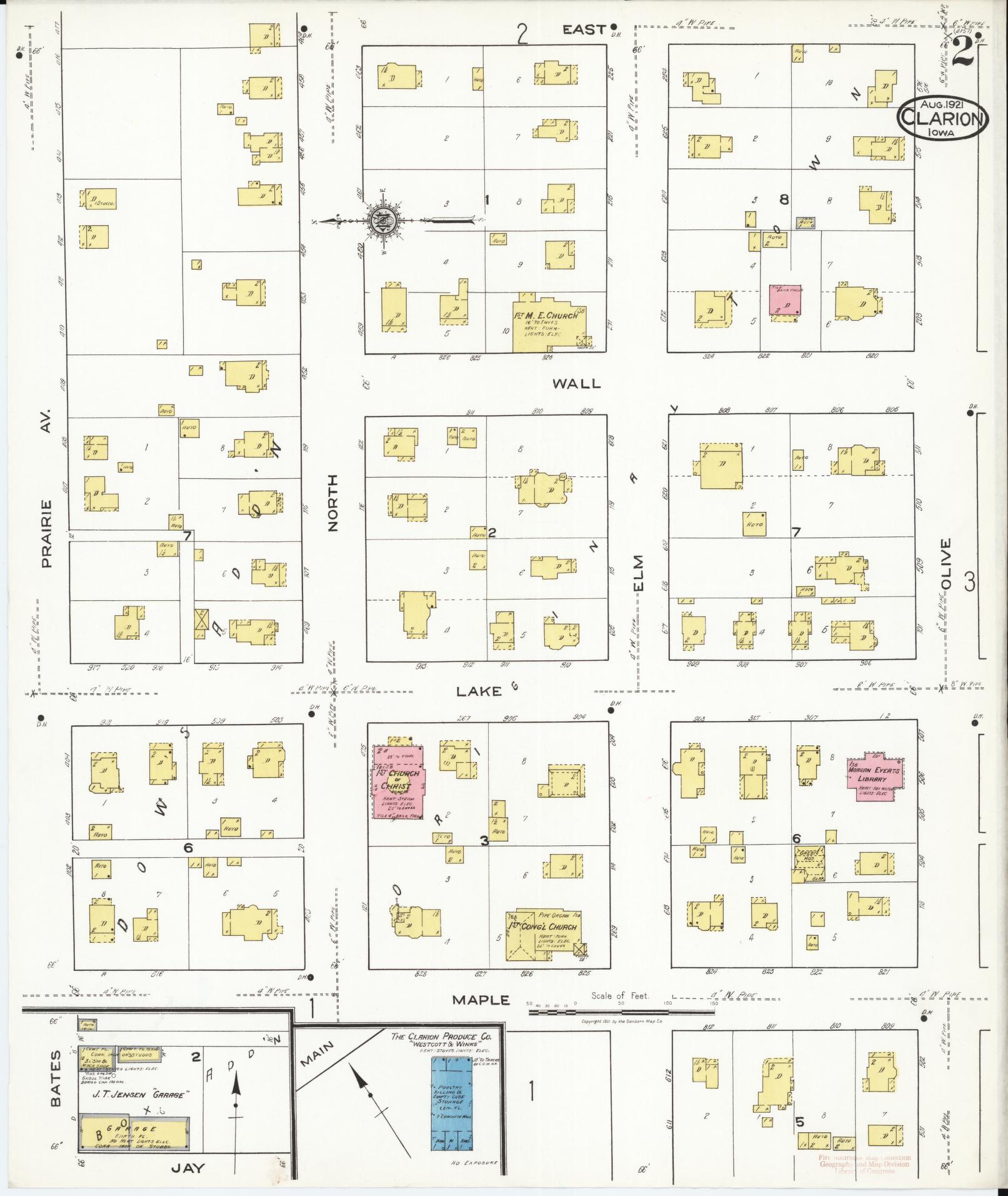 Sanborn Fire Insurance Map from Clarion, Wright County, Iowa (1921), Sheet #0002 - Historic Sanborn Fire Insurance Map Print, vintage old map wall art