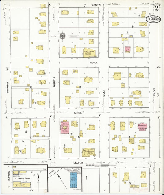 Sanborn Fire Insurance Map from Clarion, Wright County, Iowa (1921), Sheet #0002 - Historic Sanborn Fire Insurance Map Print, vintage old map wall art