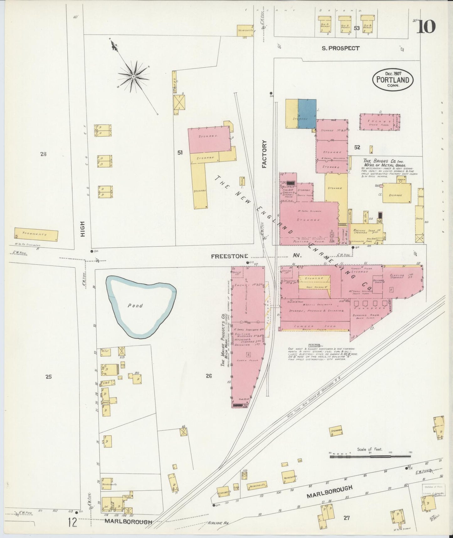 Sanborn Fire Insurance Map from Portland, Middlesex County, Connecticut (1907), Sheet #0010 - Complete Map Set gallery image, historic Sanborn map, vintage wall art, Connecticut Connecticut