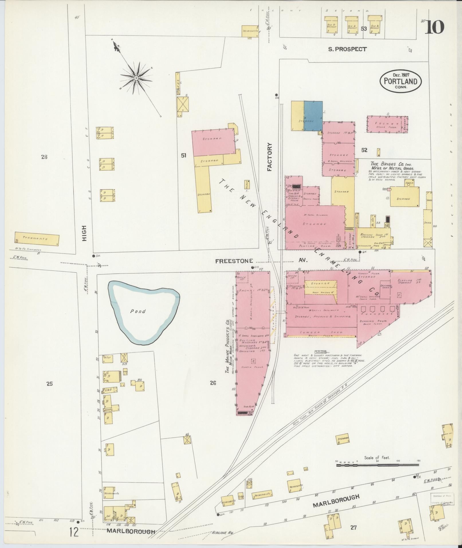 Sanborn Fire Insurance Map from Portland, Middlesex County, Connecticut (1907), Sheet #0010 - Complete Map Set gallery image, historic Sanborn map, vintage wall art, Connecticut Connecticut