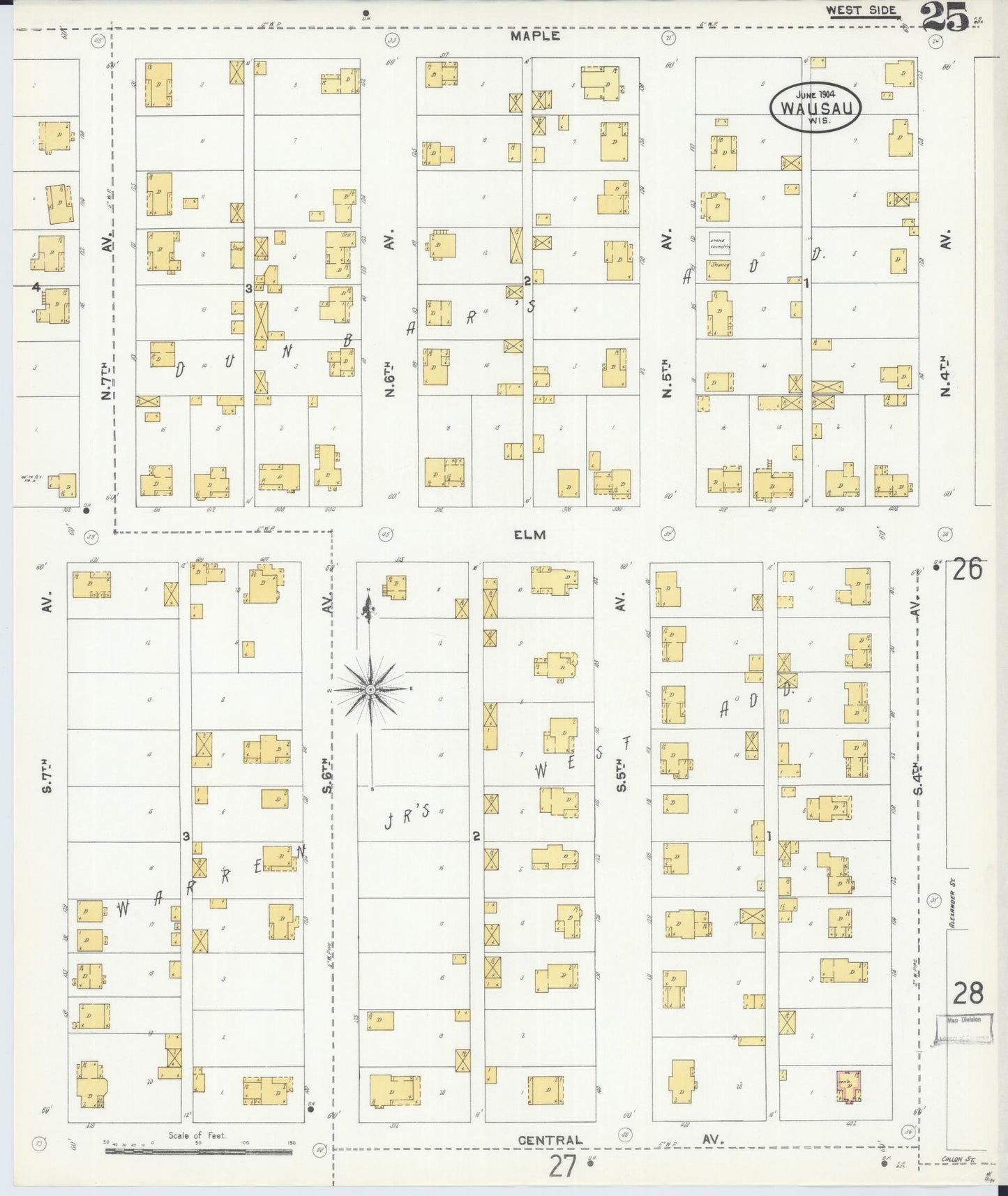 Sanborn Fire Insurance Map from Wausau, Marathon County, Wisconsin (1904), Sheet #0025 - Complete Map Set gallery image, historic Sanborn map, vintage wall art, Wisconsin Wisconsin