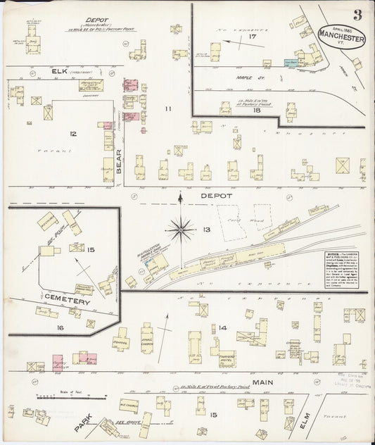 Sanborn Fire Insurance Map from Manchester, Bennington County, Vermont (1885), Sheet #0003 - Historic Sanborn Fire Insurance Map Print, vintage old map wall art, antique decor, genealogy gift, Vermont Vermont map