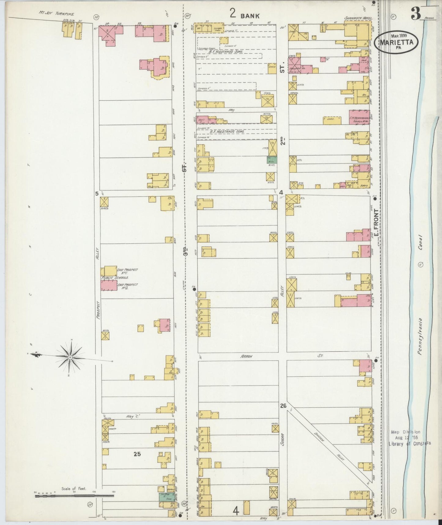 Sanborn Fire Insurance Map from Marietta, Lancaster County, Pennsylvania (1899), Sheet #0003 - Historic Sanborn Fire Insurance Map Print, vintage old map wall art, antique decor, genealogy gift, Pennsylvania Pennsylvania map