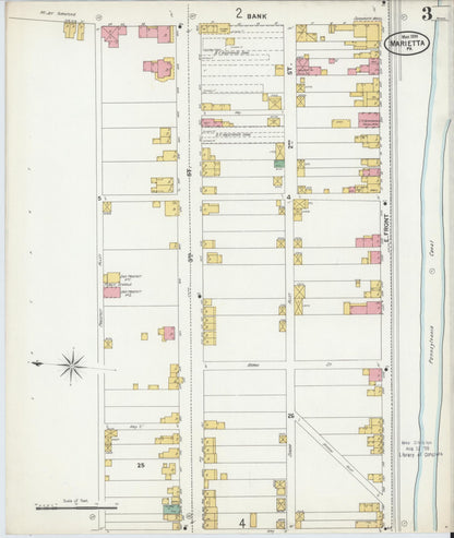 Sanborn Fire Insurance Map from Marietta, Lancaster County, Pennsylvania (1899), Sheet #0003 - Historic Sanborn Fire Insurance Map Print, vintage old map wall art, antique decor, genealogy gift, Pennsylvania Pennsylvania map