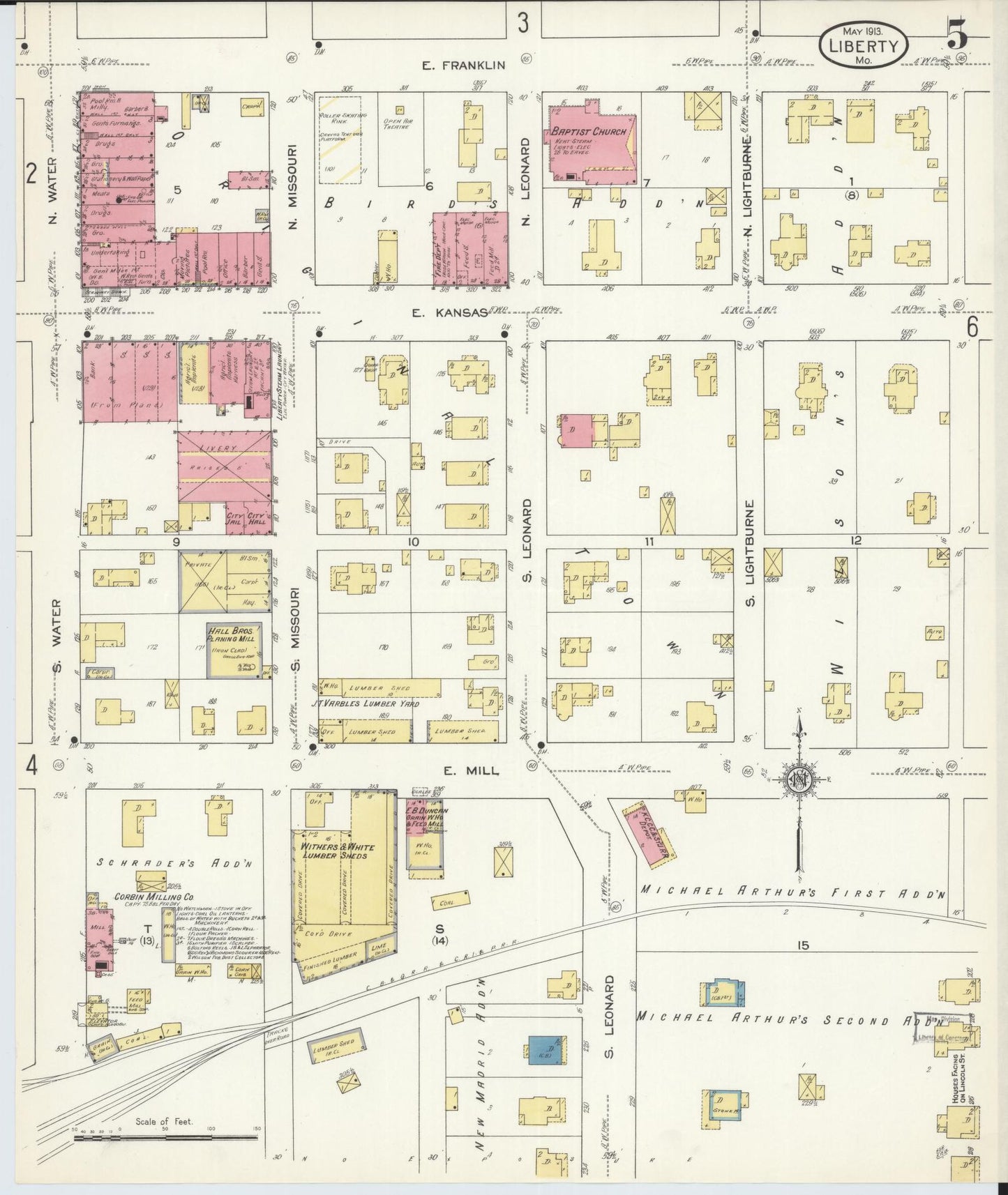 Sanborn Fire Insurance Map from Liberty, Clay County, Missouri (1913), Sheet #0005 - Complete Map Set gallery image, historic Sanborn map, vintage wall art, Missouri Missouri