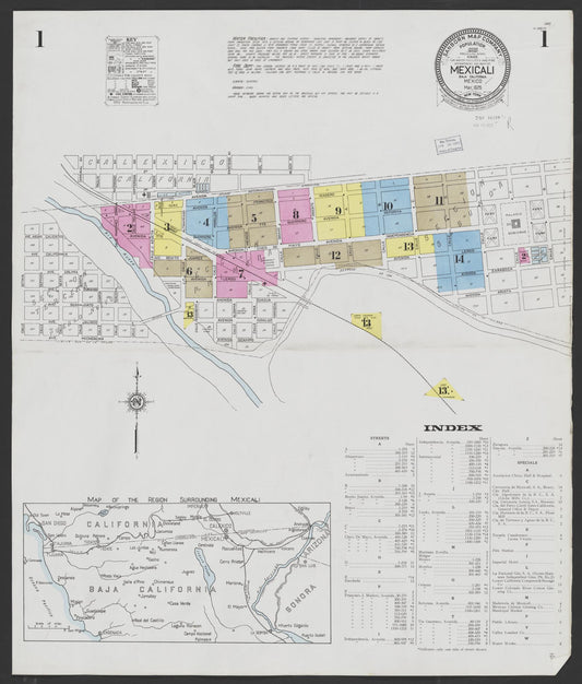 Sanborn Fire Insurance Map from Mexicali, Baja California (Mexico) (1925), Sheet #0001 - Complete Map Set gallery image, historic Sanborn map, vintage wall art, California California