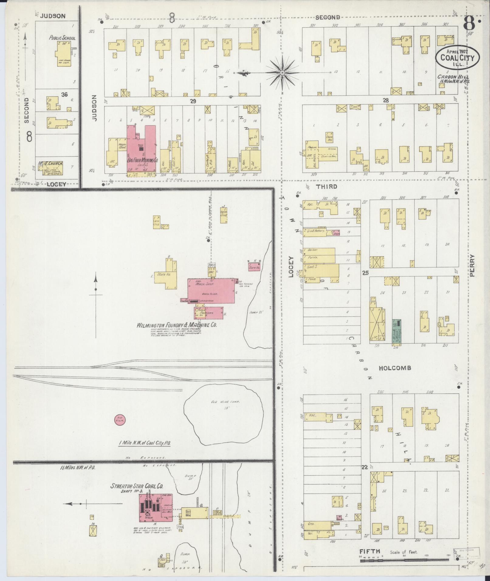 Sanborn Fire Insurance Map from Coal City, Grundy County, Illinois (1907), Sheet #0008 - Complete Map Set gallery image, historic Sanborn map, vintage wall art, Illinois Illinois