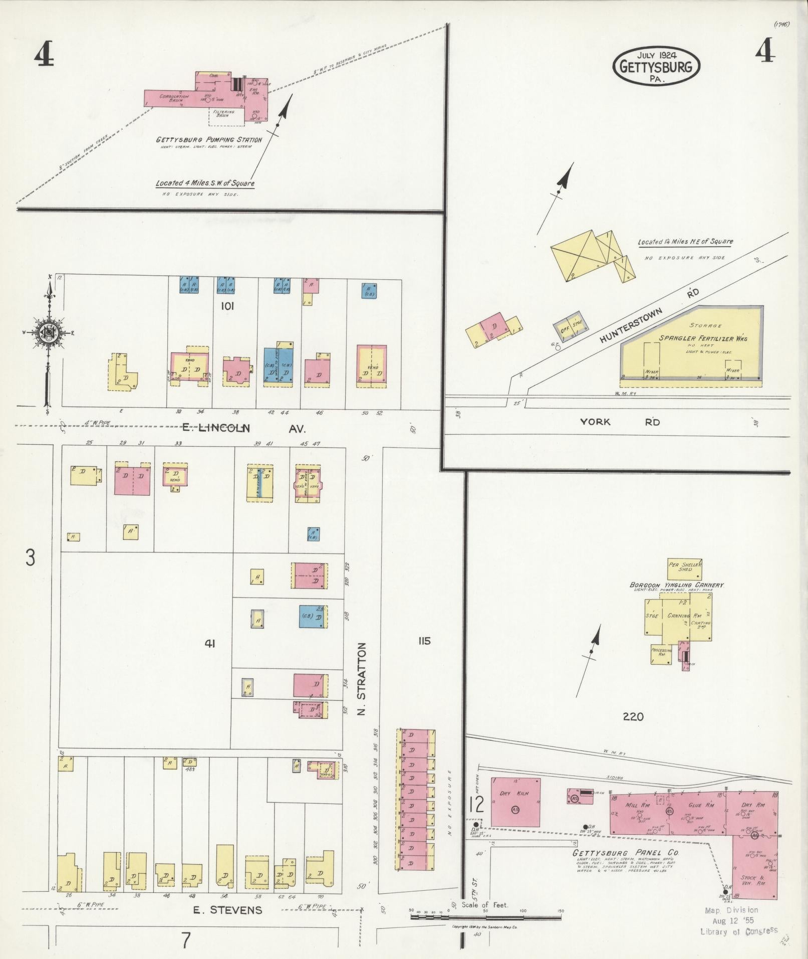 Sanborn Fire Insurance Map from Gettysburg, Adams County, Pennsylvania (1924), Sheet #0004 - Historic Sanborn Fire Insurance Map Print, vintage old map wall art, antique decor, genealogy gift, Pennsylvania Pennsylvania map