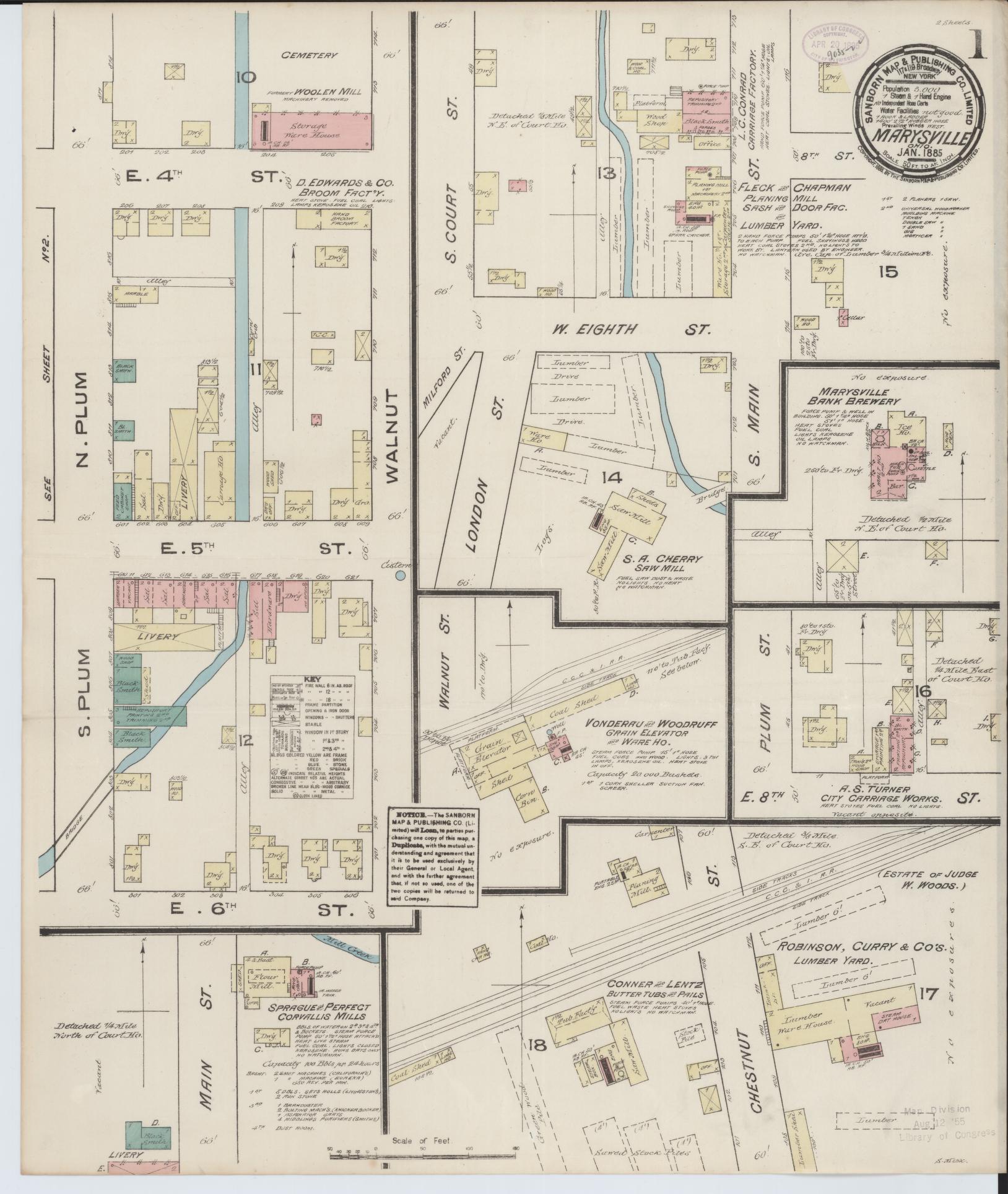 Sanborn Fire Insurance Map from Marysville, Union County, Ohio (1885), Sheet #0001 - Complete Map Set gallery image, historic Sanborn map, vintage wall art, Ohio Ohio
