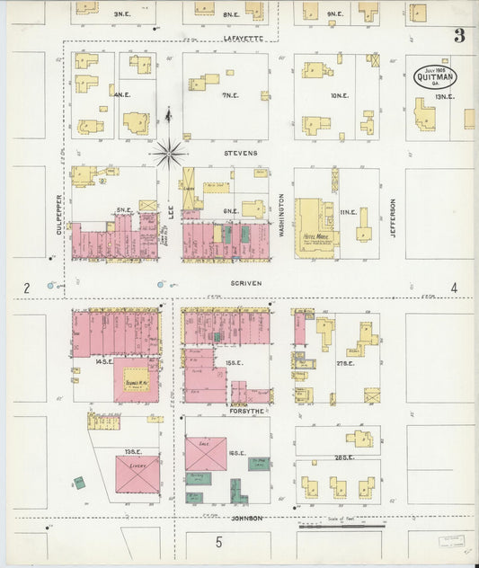 Sanborn Fire Insurance Map from Quitman, Brooks County, Georgia (1905), Sheet #0003 - Historic Sanborn Fire Insurance Map Print, vintage old map wall art, antique decor, genealogy gift, Georgia Georgia map