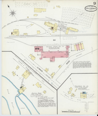 Sanborn Fire Insurance Map from Columbia, Maury County, Tennessee (1891), Sheet #0009 - Complete Map Set gallery image, historic Sanborn map, vintage wall art, Tennessee Tennessee