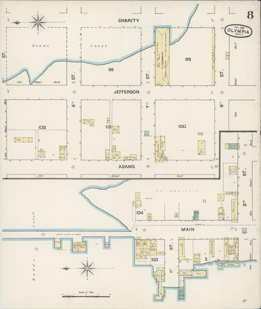 Sanborn Fire Insurance Map from Olympia, Thurston County, Washington (1888), Sheet #0008 - Historic Sanborn Fire Insurance Map Print, vintage old map wall art, antique decor, genealogy gift, Washington Washington map