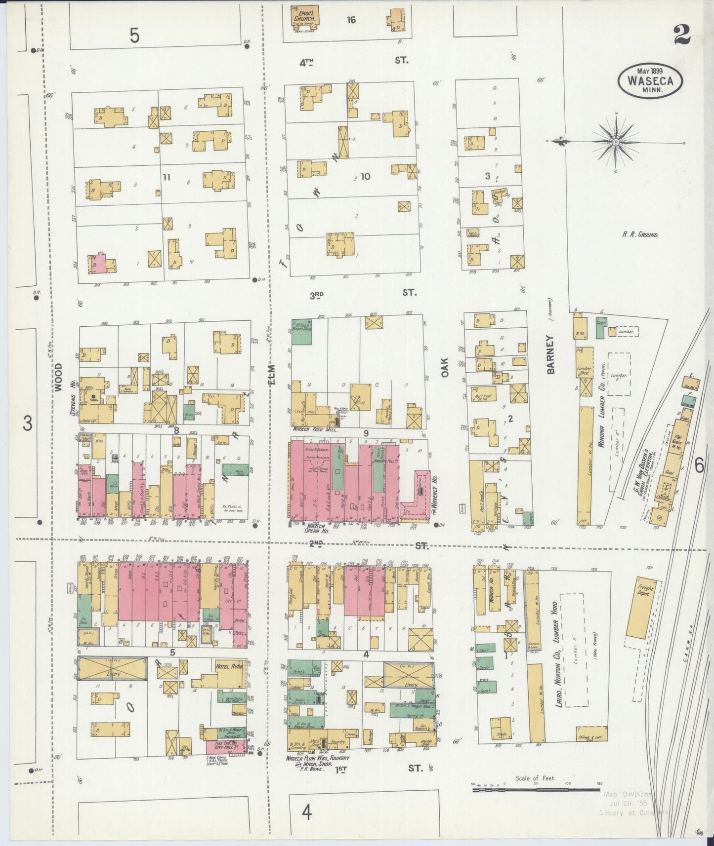 Sanborn Fire Insurance Map from Waseca, Waseca County, Minnesota (1899), Sheet #0002 - Complete Map Set gallery image, historic Sanborn map, vintage wall art, Minnesota Minnesota