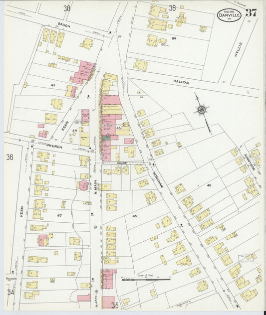 Sanborn Fire Insurance Map from Danville, Independent Cities, Virginia (1910), Sheet #0037 - Historic Sanborn Fire Insurance Map Print, vintage old map wall art, antique decor, genealogy gift, Virginia Virginia map