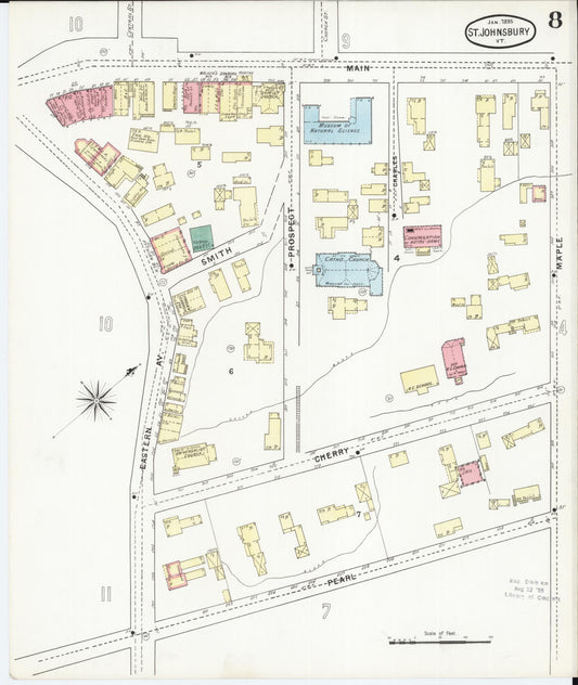 Sanborn Fire Insurance Map from Saint Johnsbury, Caledonia County, Vermont (1895), Sheet #0008 - Historic Sanborn Fire Insurance Map Print, vintage old map wall art, antique decor, genealogy gift, Vermont Vermont map