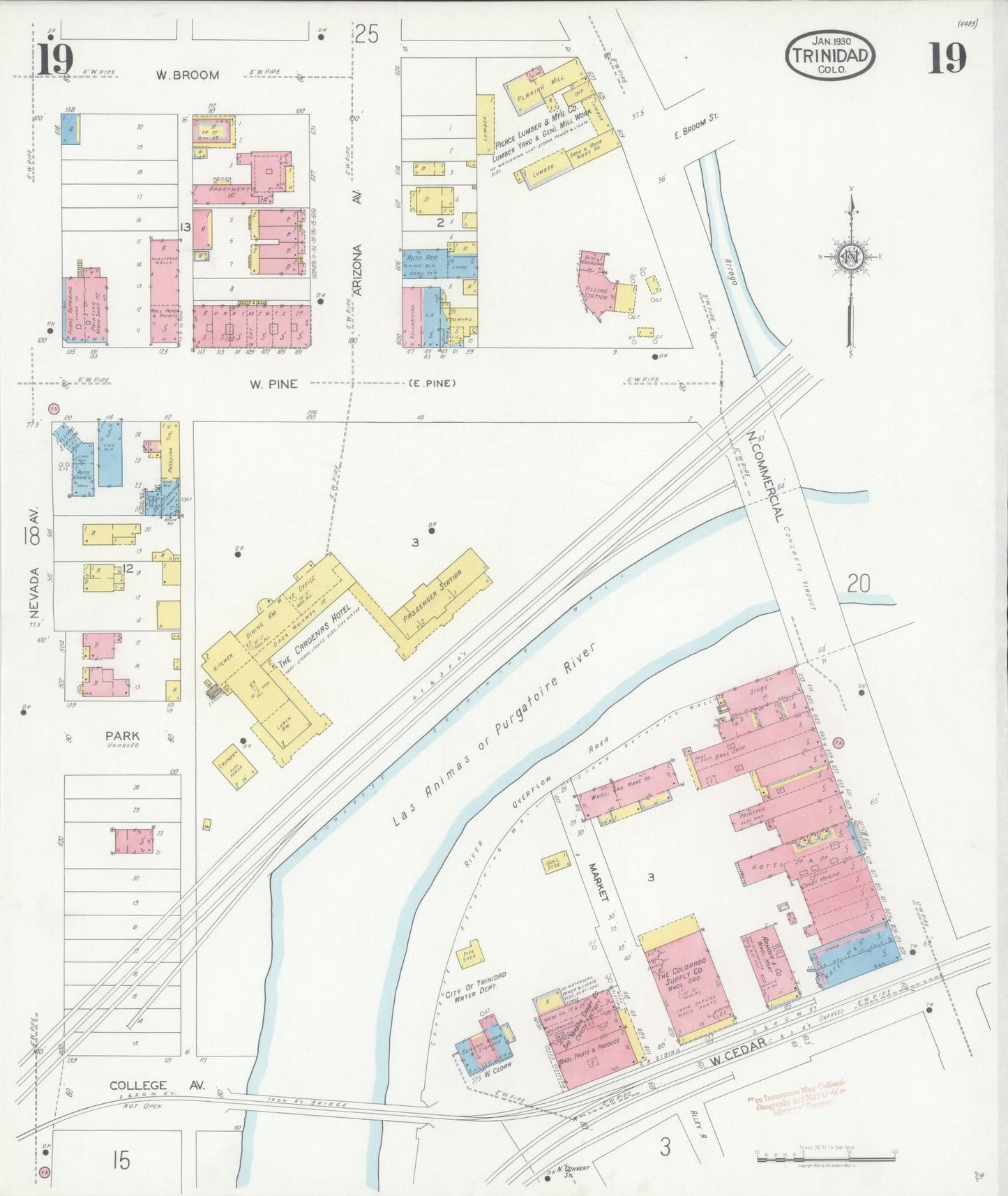 Sanborn Fire Insurance Map from Trinidad, Las Animas County, Colorado (1930), Sheet #0019 - Historic Sanborn Fire Insurance Map Print, vintage old map wall art, antique decor, genealogy gift, Colorado Colorado map