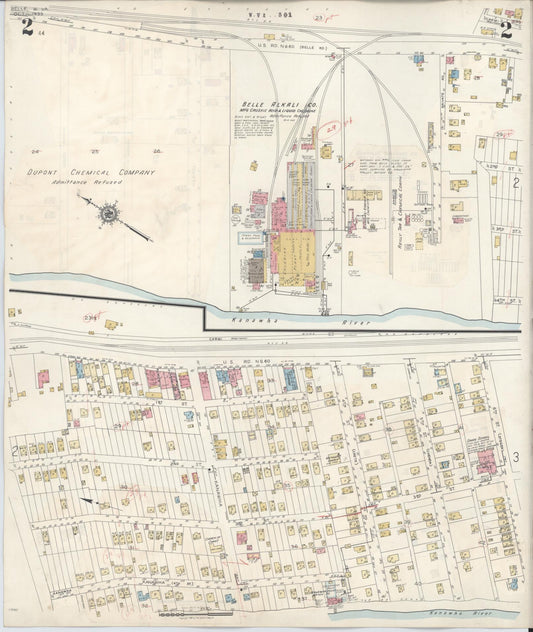 Sanborn Fire Insurance Map from Belle, Kanawha County, West Virginia (1943), Sheet #0002 - Historic Sanborn Fire Insurance Map Print, vintage old map wall art, antique decor, genealogy gift, West Virginia West Virginia map
