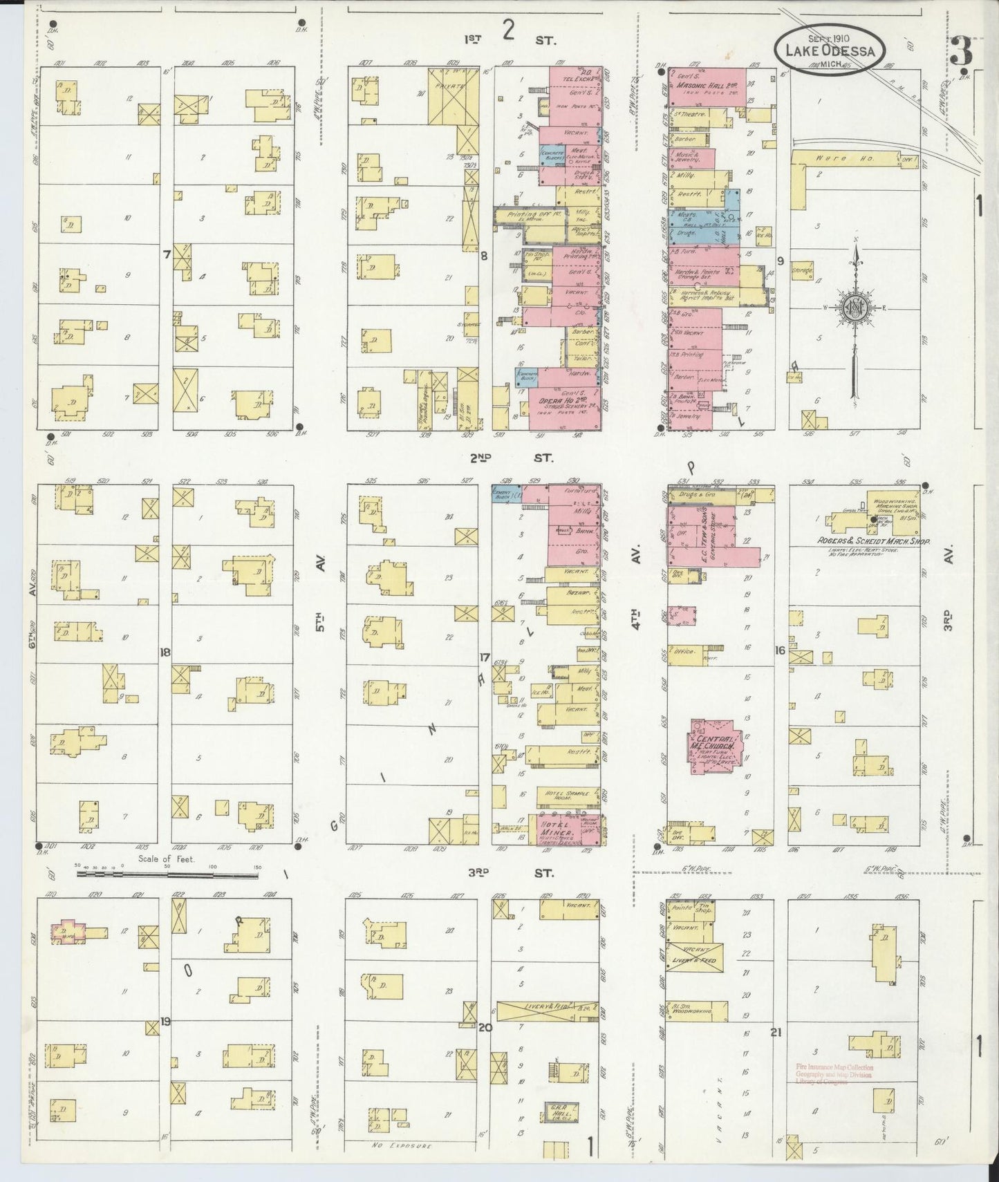 Sanborn Fire Insurance Map from Lake Odessa, Ionia County, Michigan (1910), Sheet #0003 - Complete Map Set gallery image, historic Sanborn map, vintage wall art, Michigan Michigan