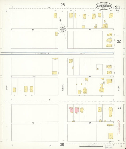 Sanborn Fire Insurance Map from Bakersfield, Kern County, California (1905), Sheet #0031 - Historic Sanborn Fire Insurance Map Print, vintage old map wall art, antique decor, genealogy gift, California California map