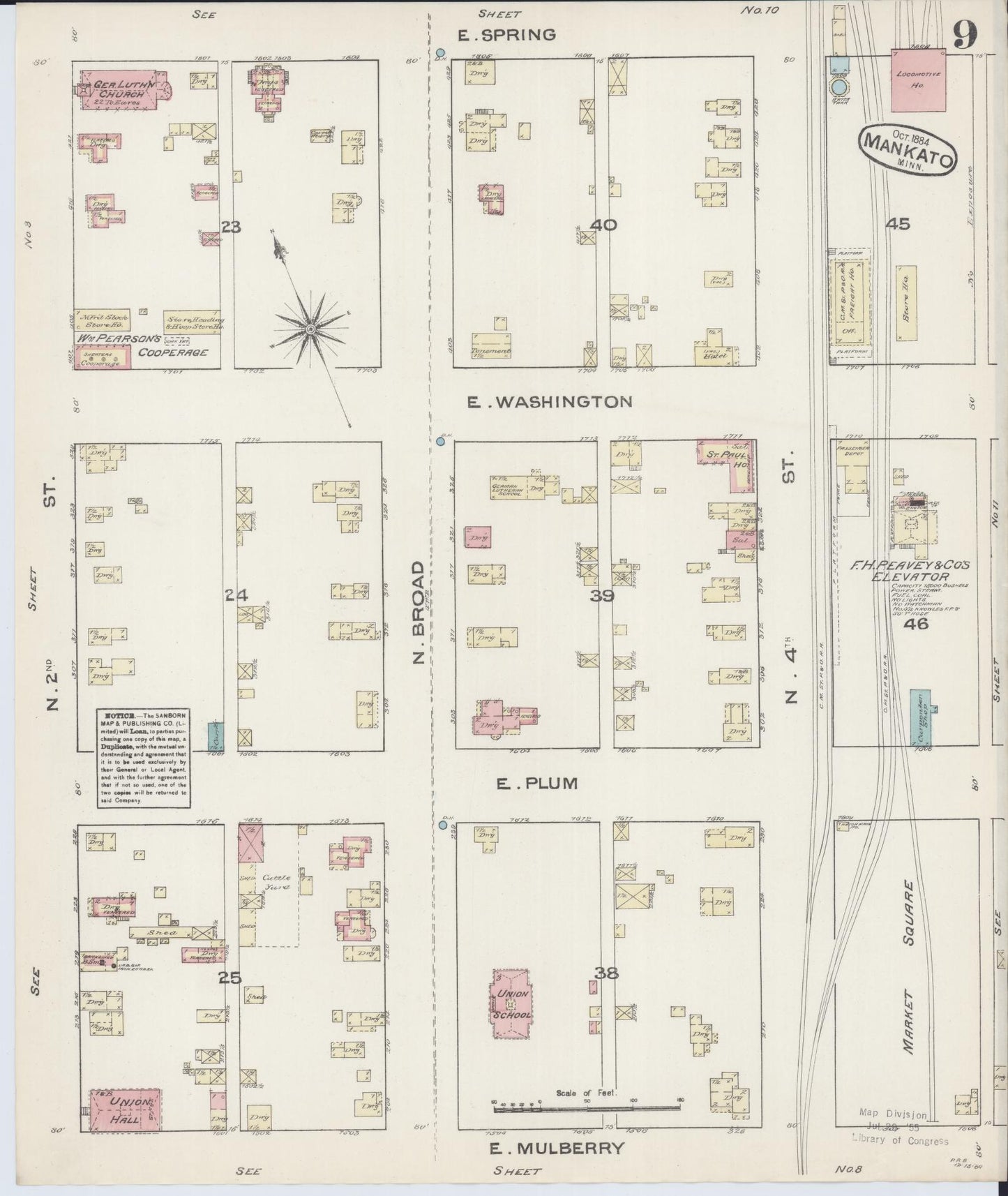 Sanborn Fire Insurance Map from Mankato, Blue Earth County, Minnesota (1884), Sheet #0009 - Historic Sanborn Fire Insurance Map Print, vintage old map wall art, antique decor, genealogy gift, Minnesota Minnesota map
