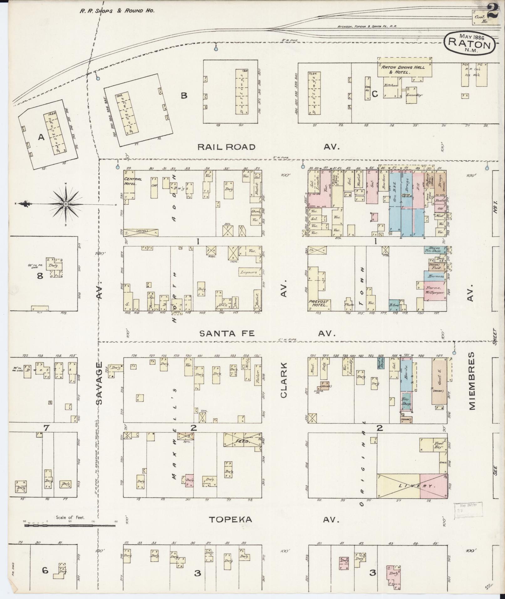 Sanborn Fire Insurance Map from Raton, Colfax County, New Mexico (1886), Sheet #0002 - Complete Map Set gallery image, historic Sanborn map, vintage wall art, New Mexico New Mexico
