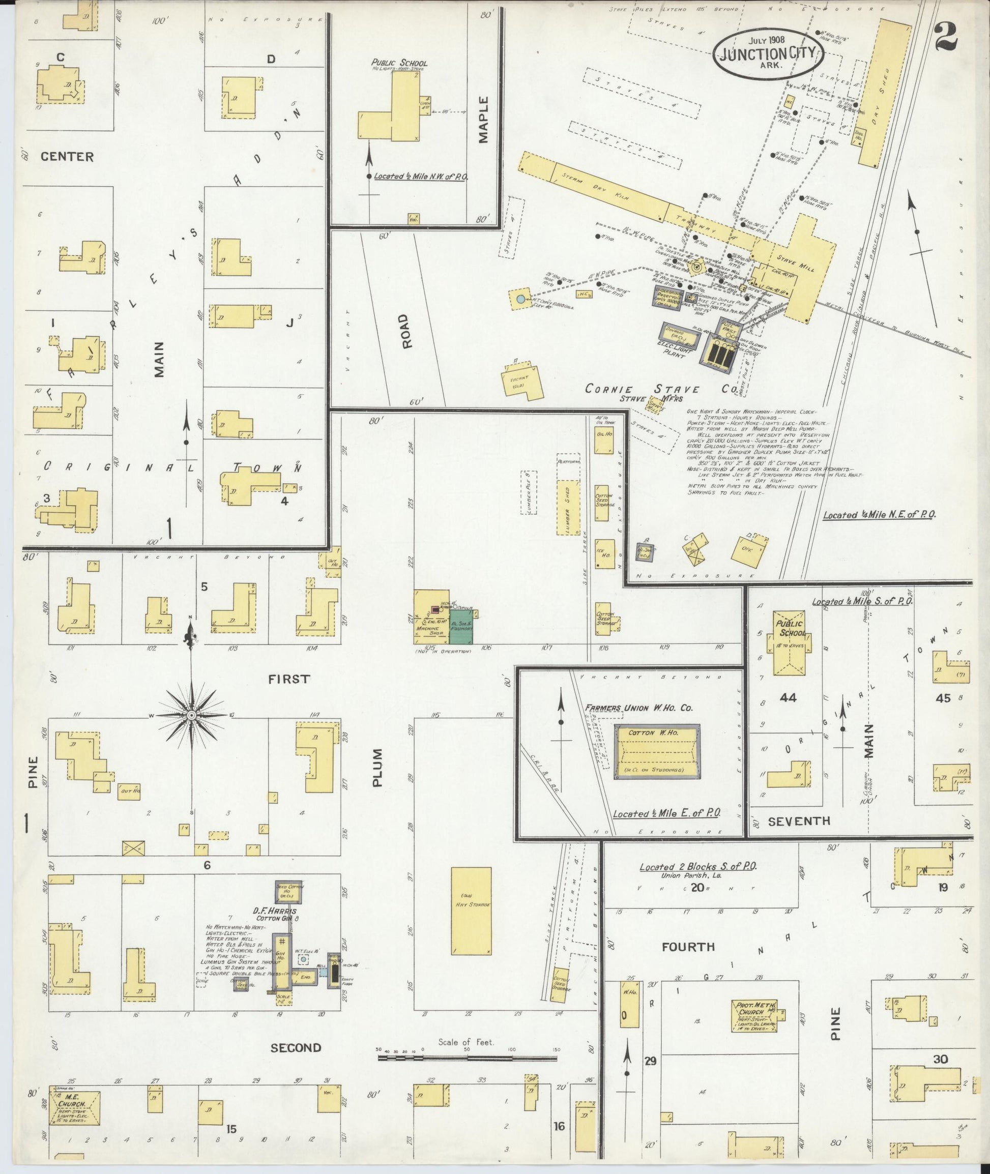 Sanborn Fire Insurance Map from Junction City, Union County, Arkansas (1908), Sheet #0002 - Historic Sanborn Fire Insurance Map Print, vintage old map wall art, antique decor, genealogy gift, Arkansas Arkansas map
