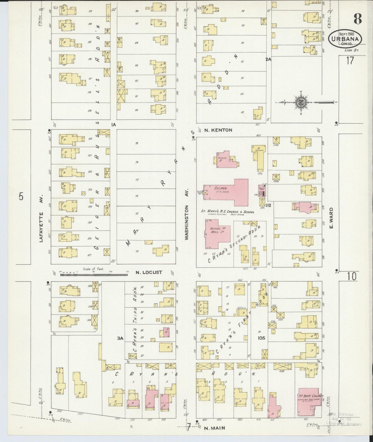 Sanborn Fire Insurance Map from Urbana, Champaign County, Ohio (1910), Sheet #0008 - Complete Map Set gallery image, historic Sanborn map, vintage wall art, Ohio Ohio