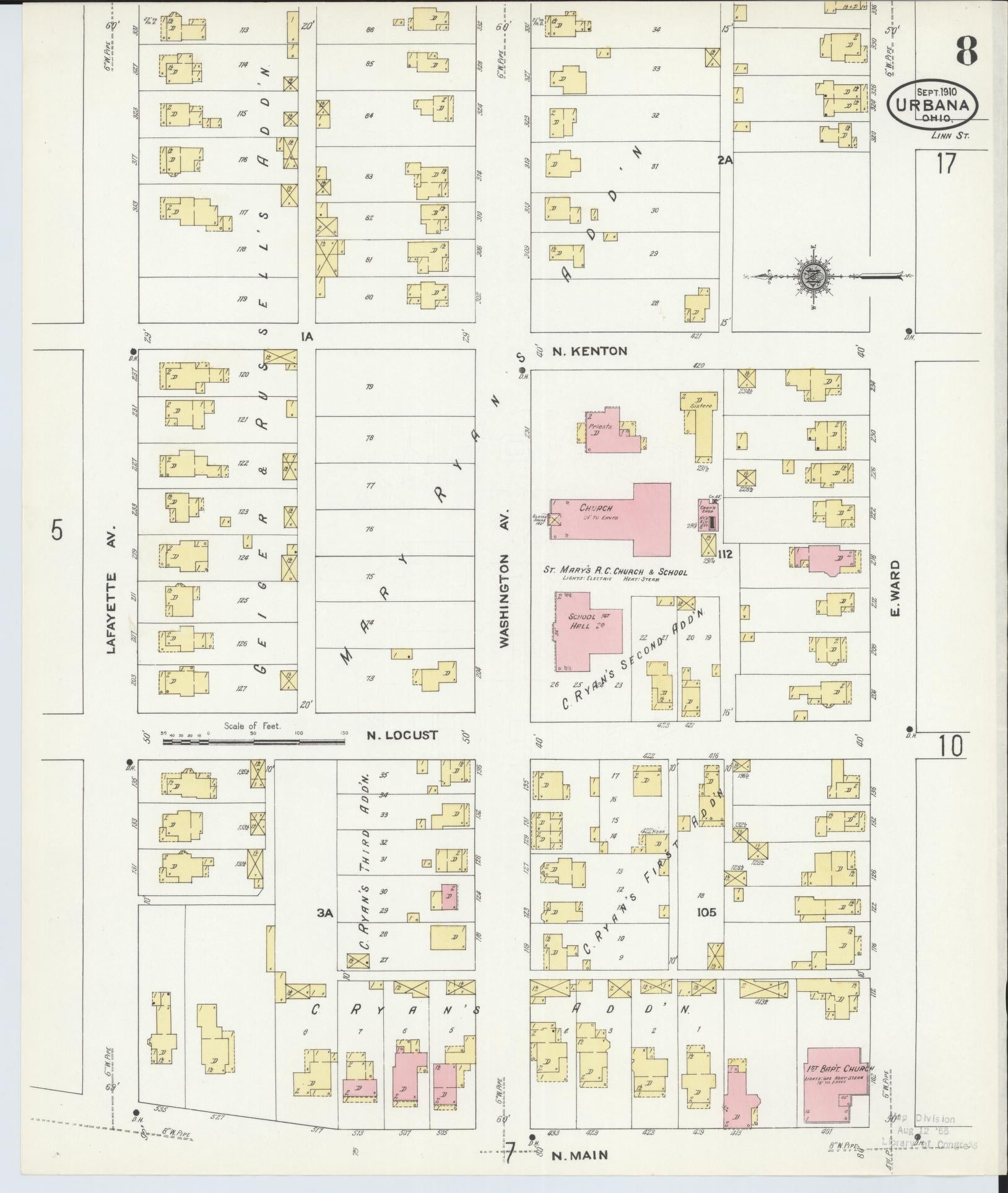 Sanborn Fire Insurance Map from Urbana, Champaign County, Ohio (1910), Sheet #0008 - Complete Map Set gallery image, historic Sanborn map, vintage wall art, Ohio Ohio