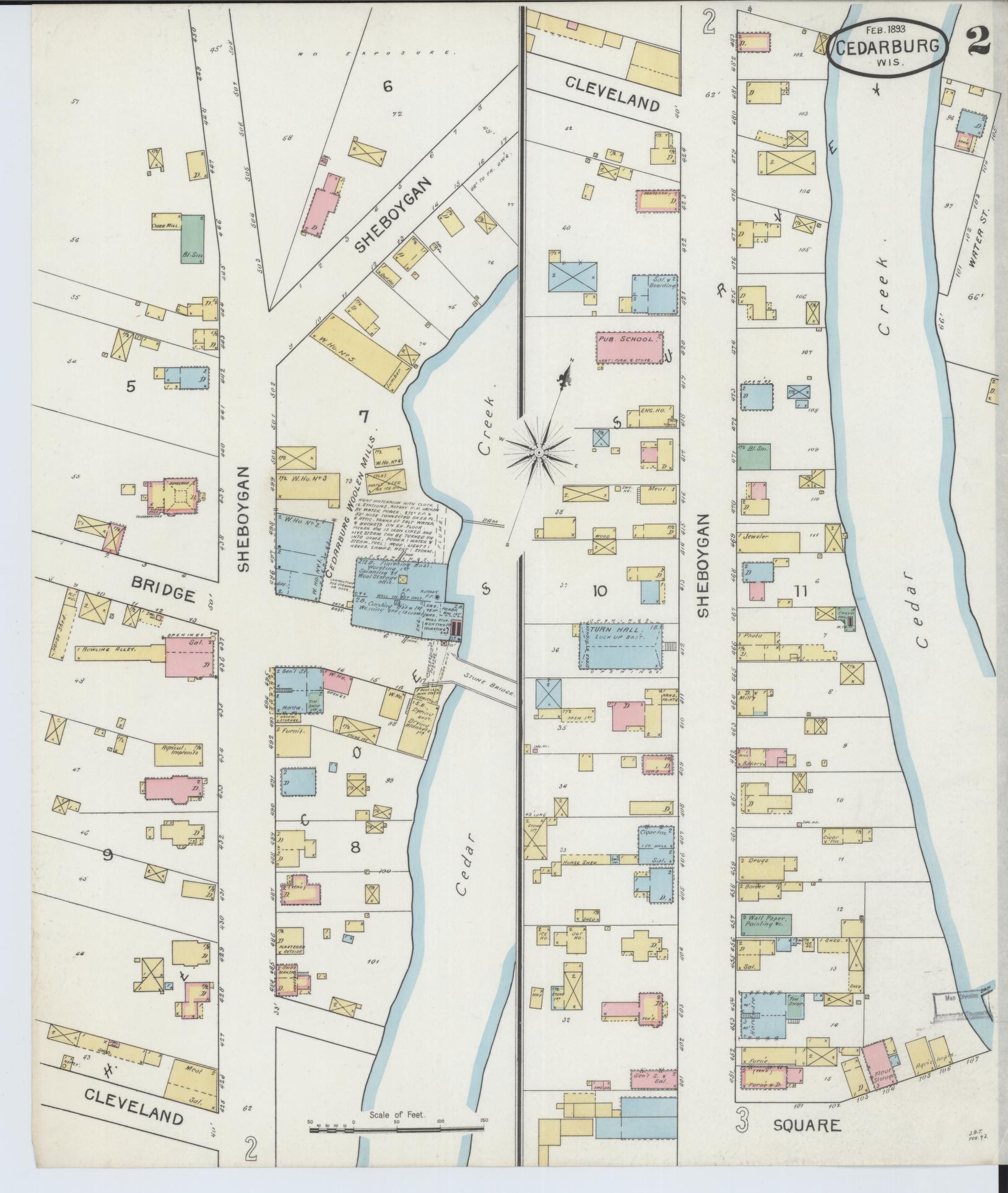 Sanborn Fire Insurance Map from Cedarburg, Ozaukee County, Wisconsin (1893), Sheet #0002 - Complete Map Set gallery image, historic Sanborn map, vintage wall art, Wisconsin Wisconsin