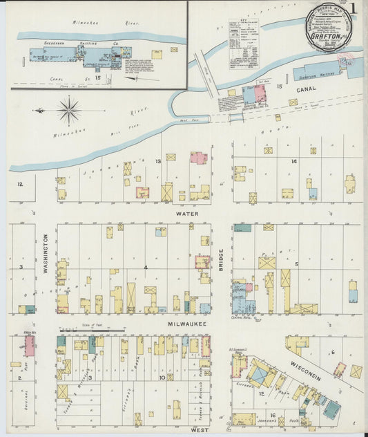 Sanborn Fire Insurance Map from Grafton, Ozankee County, Wisconsin (1894), Sheet #0001 - Complete Map Set gallery image, historic Sanborn map, vintage wall art, Wisconsin Wisconsin