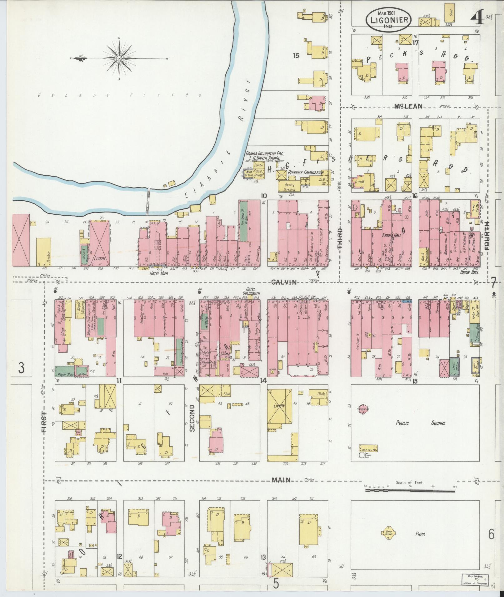Sanborn Fire Insurance Map from Ligonier, Noble County, Indiana (1901), Sheet #0004 - Complete Map Set gallery image, historic Sanborn map, vintage wall art, Indiana Indiana