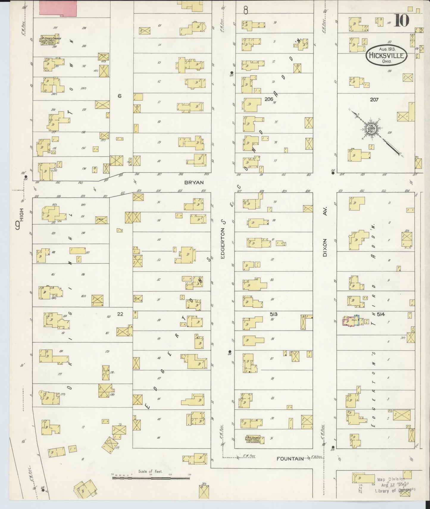 Sanborn Fire Insurance Map from Hicksville, Defiance County, Ohio (1913), Sheet #0010 - Historic Sanborn Fire Insurance Map Print, vintage old map wall art, antique decor, genealogy gift, Ohio Ohio map