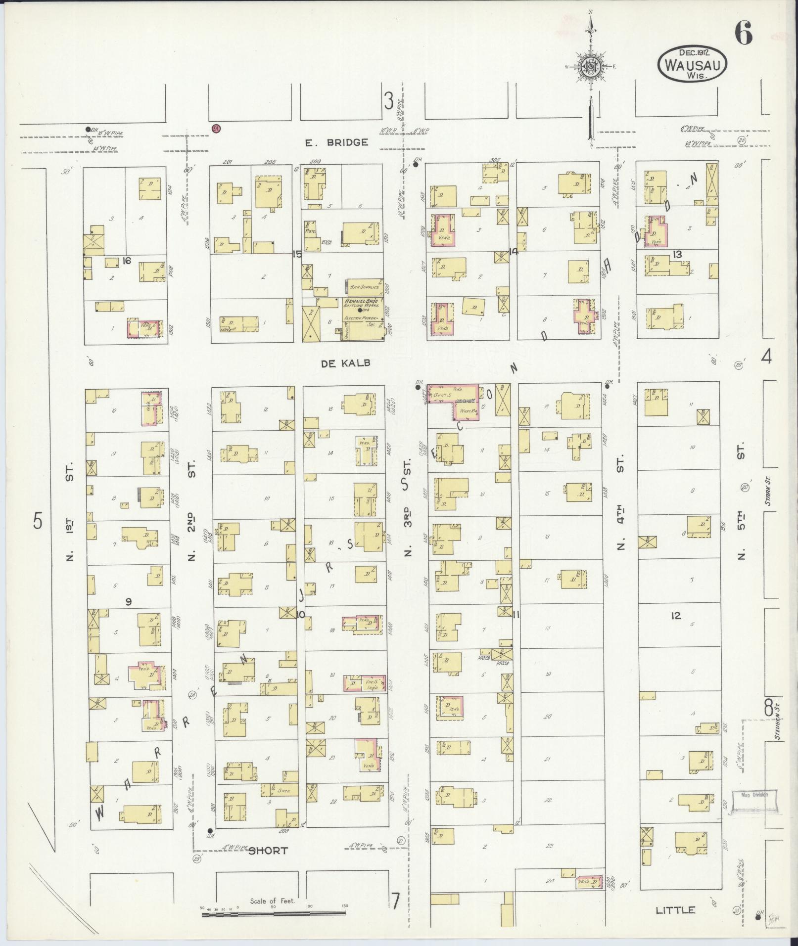 Sanborn Fire Insurance Map from Wausau, Marathon County, Wisconsin (1912), Sheet #0006 - Complete Map Set gallery image, historic Sanborn map, vintage wall art, Wisconsin Wisconsin