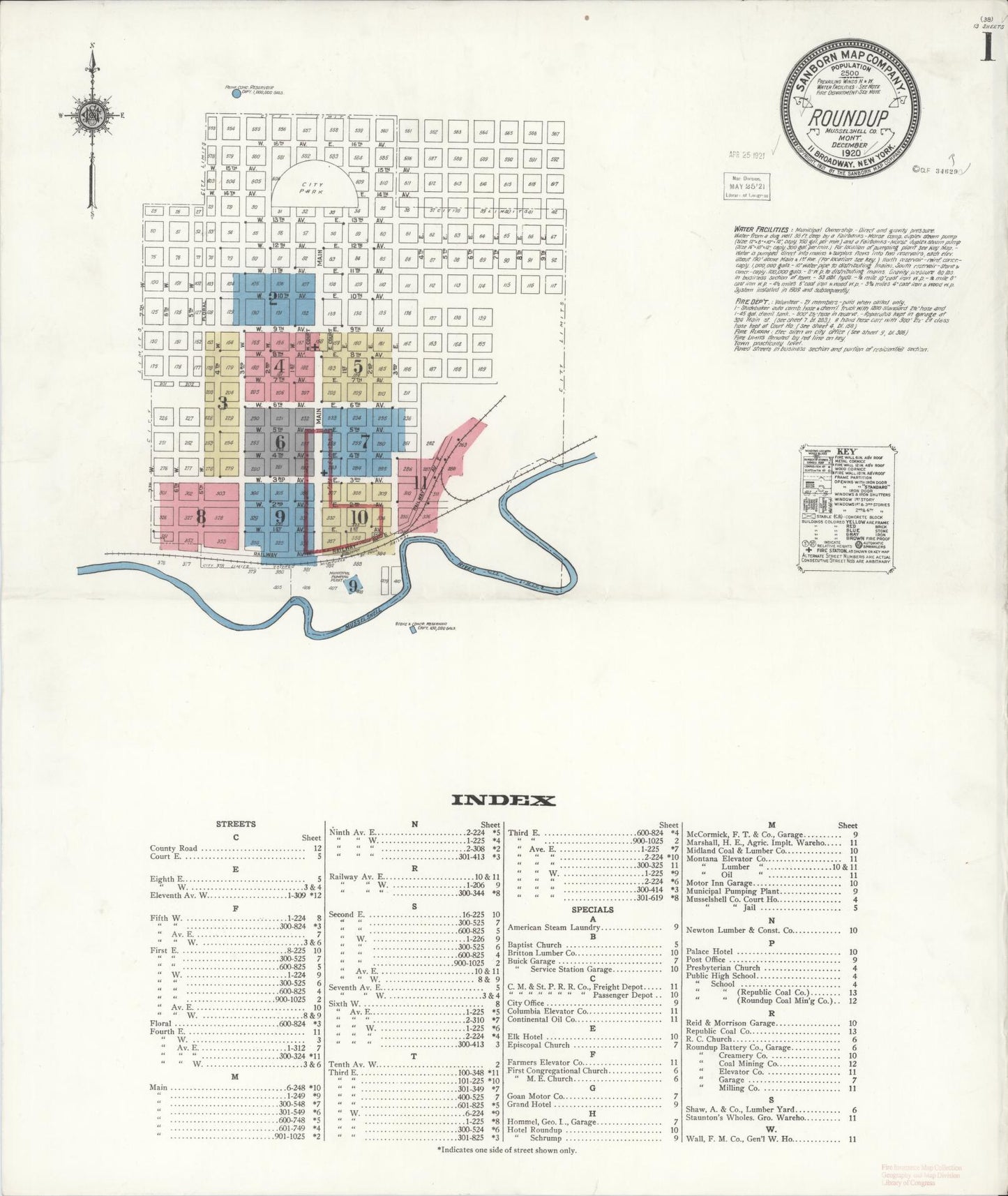 Sanborn Fire Insurance Map from Roundup, Musselshell County, Montana. (1920) – Historic Sanborn Fire Insurance Map Print