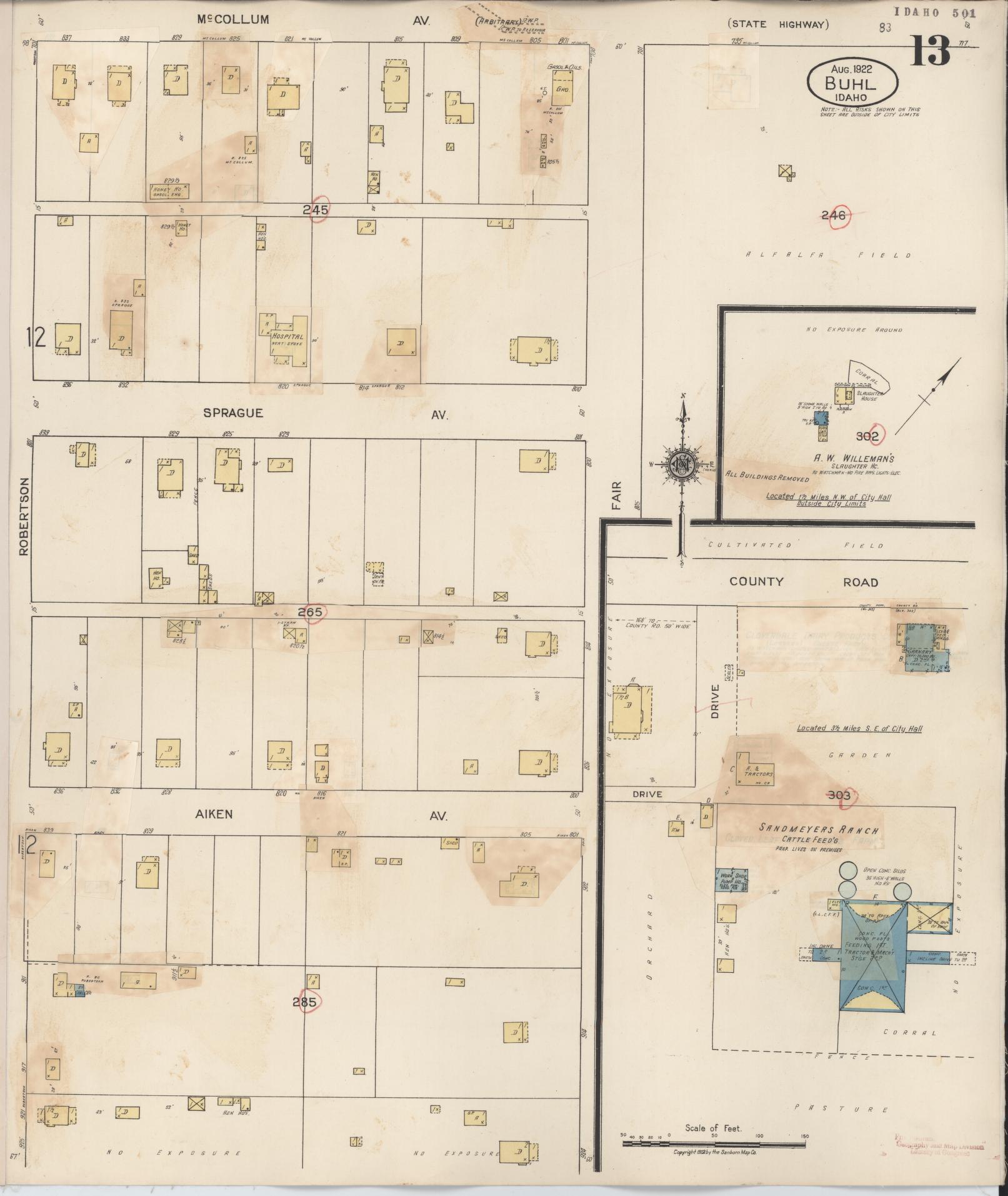 Sanborn Fire Insurance Map from Buhl, Twin Falls County, Idaho (1940), Sheet #0013 - Complete Map Set gallery image, historic Sanborn map, vintage wall art, Falls Idaho