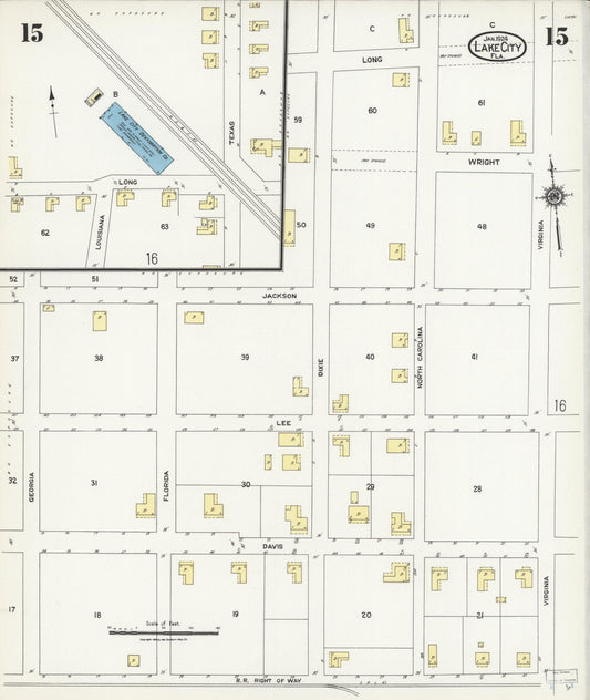 Sanborn Fire Insurance Map from Lake City, Columbia County, Florida (1924), Sheet #0015 - Historic Sanborn Fire Insurance Map Print, vintage old map wall art, antique decor, genealogy gift, Florida Florida map