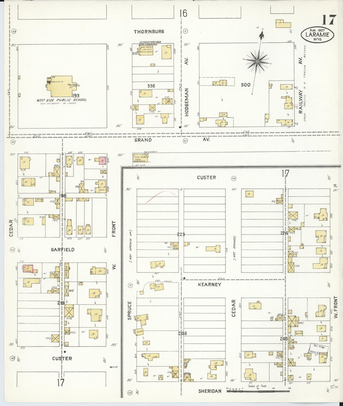 Sanborn Fire Insurance Map from Laramie, Albany County, Wyoming (1907), Sheet #0017 - Historic Sanborn Fire Insurance Map Print, vintage old map wall art, antique decor, genealogy gift, Wyoming Wyoming map