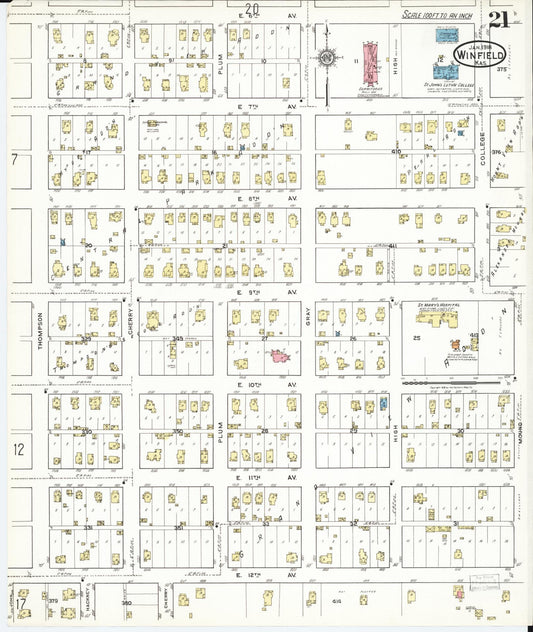 Sanborn Fire Insurance Map from Winfield, Cowley County, Kansas (1918), Sheet #0021 - Historic Sanborn Fire Insurance Map Print, vintage old map wall art, antique decor, genealogy gift, Kansas Kansas map