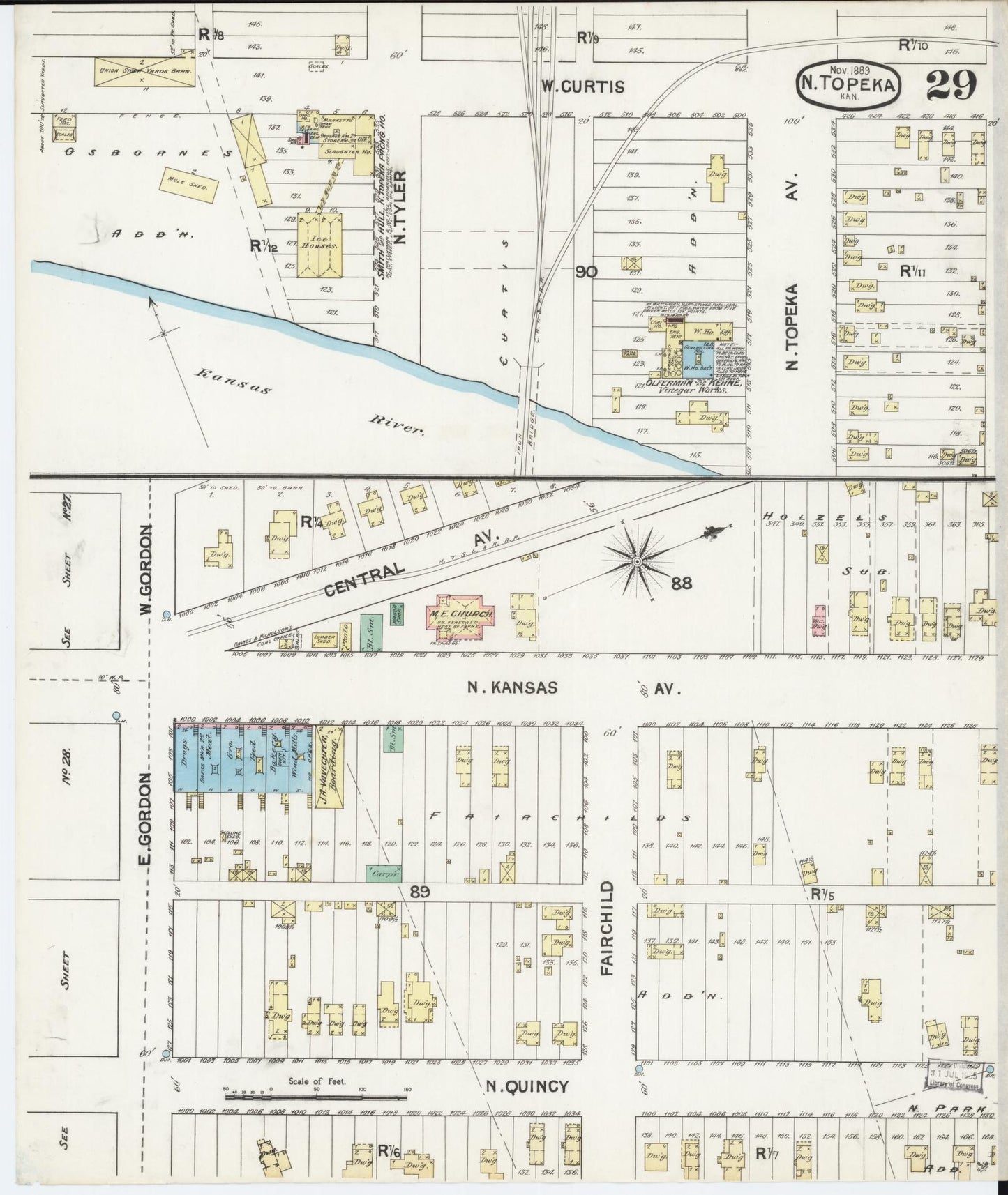 Sanborn Fire Insurance Map from Topeka, Shawnee County, Kansas (1889), Sheet #0030 - Historic Sanborn Fire Insurance Map Print, vintage old map wall art, antique decor, genealogy gift, Kansas Kansas map