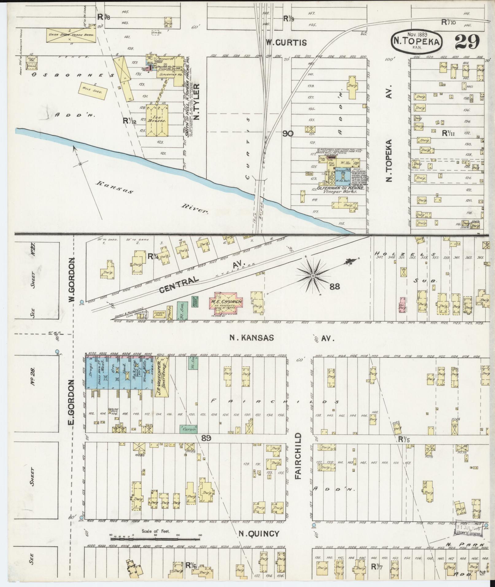 Sanborn Fire Insurance Map from Topeka, Shawnee County, Kansas (1889), Sheet #0030 - Historic Sanborn Fire Insurance Map Print, vintage old map wall art, antique decor, genealogy gift, Kansas Kansas map