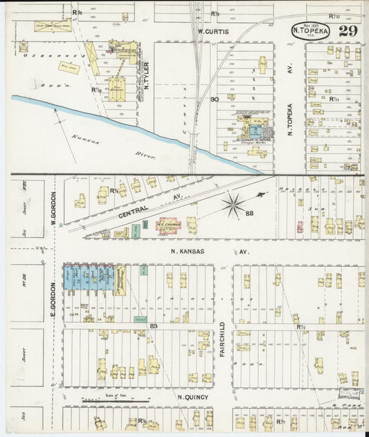 Sanborn Fire Insurance Map from Topeka, Shawnee County, Kansas (1889), Sheet #0030 - Historic Sanborn Fire Insurance Map Print, vintage old map wall art, antique decor, genealogy gift, Kansas Kansas map