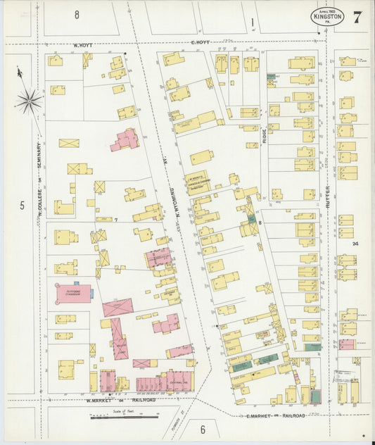 Sanborn Fire Insurance Map from Kingston, Luzerne County, Pennsylvania (1903), Sheet #0007 - Historic Sanborn Fire Insurance Map Print, vintage old map wall art, antique decor, genealogy gift, Pennsylvania Pennsylvania map