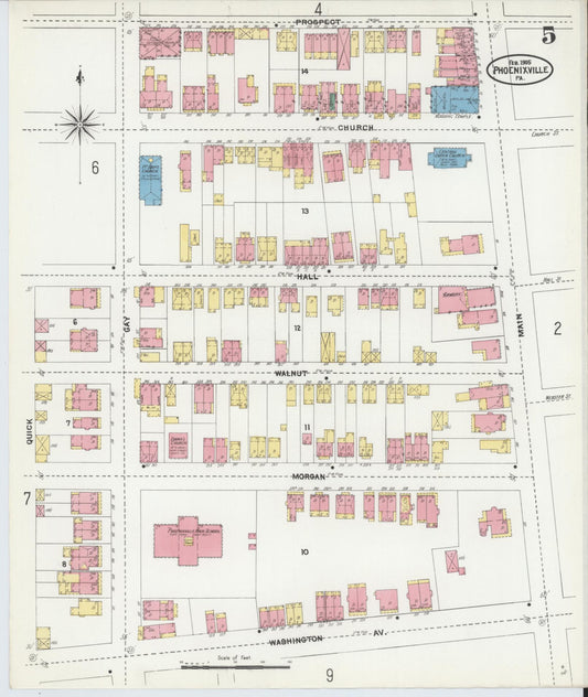 Sanborn Fire Insurance Map from Phoenixville, Chester County, Pennsylvania (1906), Sheet #0005 - Historic Sanborn Fire Insurance Map Print, vintage old map wall art, antique decor, genealogy gift, Pennsylvania Pennsylvania map