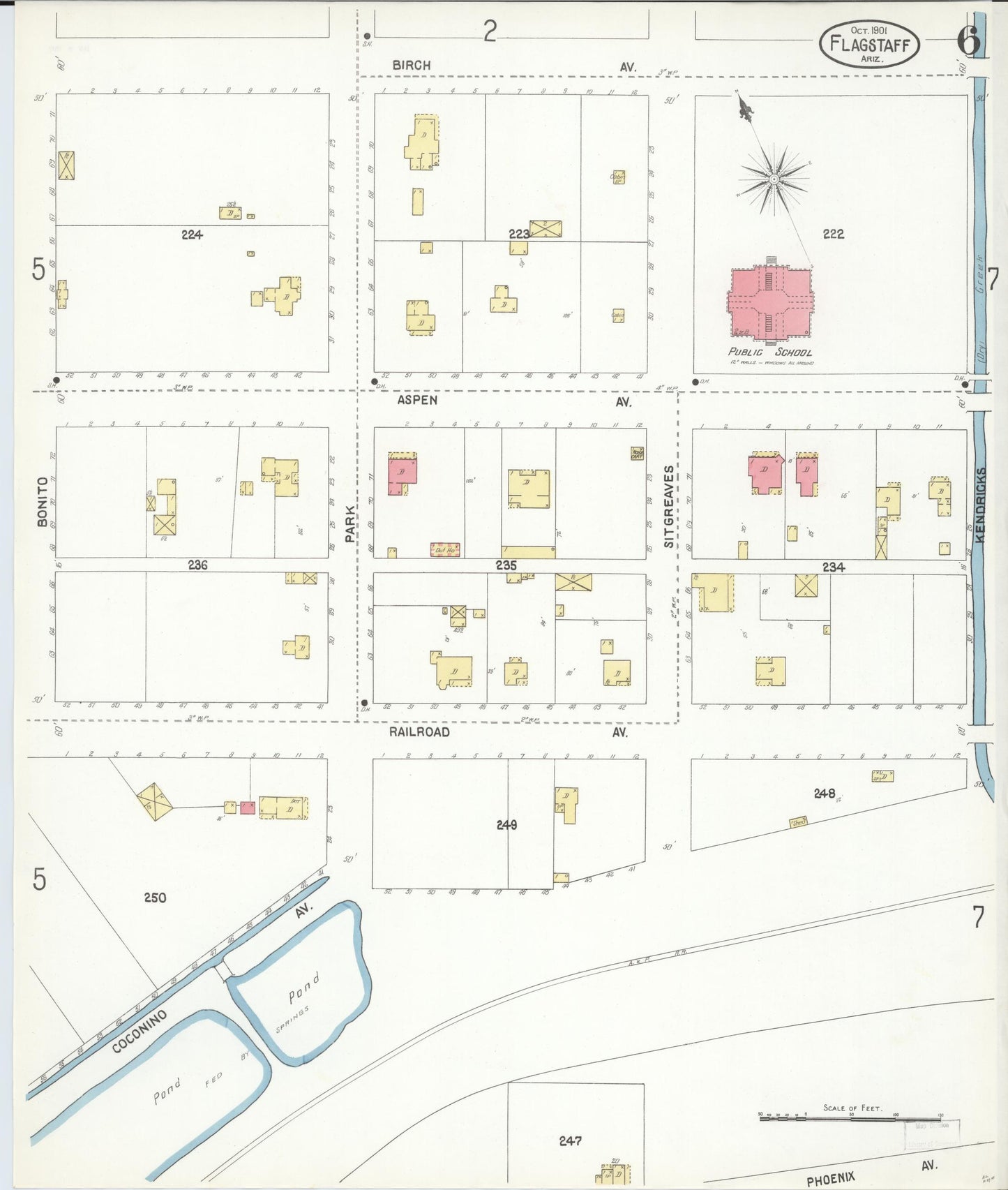 Sanborn Fire Insurance Map from Flagstaff, Coconino County, Arizona (1901), Sheet #0006 - Complete Map Set gallery image, historic Sanborn map, vintage wall art, Arizona Arizona