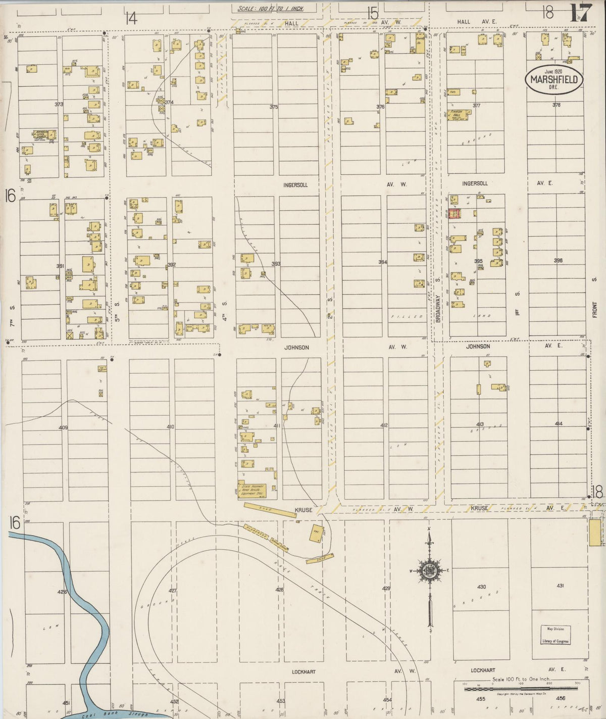 Sanborn Fire Insurance Map from Marshfield, Coos County, Oregon (1920), Sheet #0017 - Historic Sanborn Fire Insurance Map Print, vintage old map wall art, antique decor, genealogy gift, Oregon Oregon map