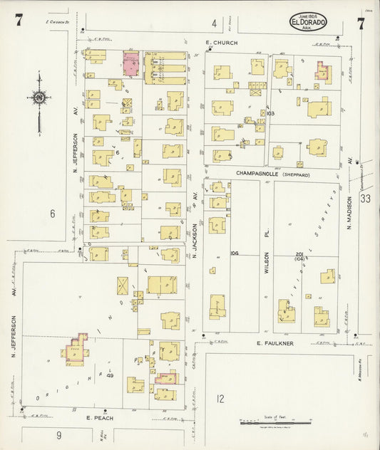 Sanborn Fire Insurance Map from El Dorado, Union County, Arkansas (1924), Sheet #0007 - Historic Sanborn Fire Insurance Map Print, vintage old map wall art, antique decor, genealogy gift, Arkansas Arkansas map