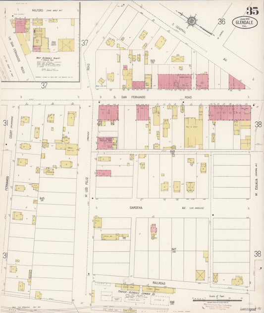 Sanborn Fire Insurance Map from Glendale, Los Angeles County, California (1919), Sheet #0035 - Historic Sanborn Fire Insurance Map Print, vintage old map wall art, antique decor, genealogy gift, California California map