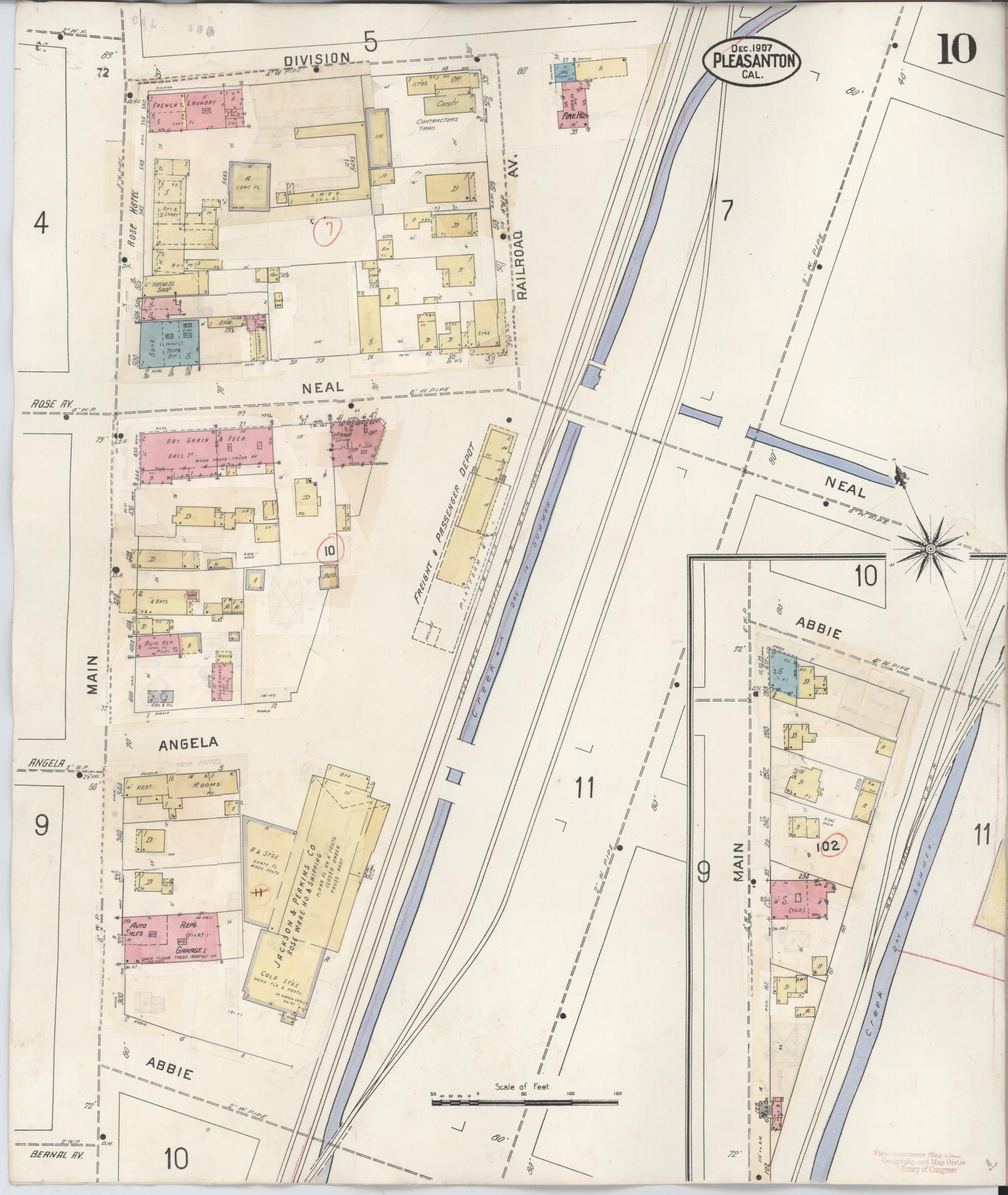 Sanborn Fire Insurance Map from Pleasanton, Alameda County, California (1943), Sheet #0010 - Complete Map Set gallery image, historic Sanborn map, vintage wall art, California California