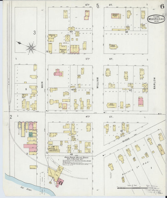 Sanborn Fire Insurance Map from Moorhead, Clay County, Minnesota (1896), Sheet #0006 - Historic Sanborn Fire Insurance Map Print, vintage old map wall art, antique decor, genealogy gift, Minnesota Minnesota map